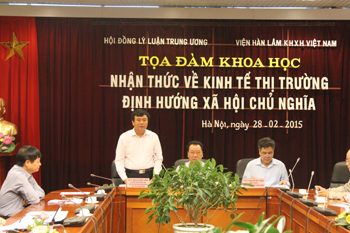Prof. Dr. Nguyen Xuan Thang, Member of the Central Committee of Communist Party, Deputy Chairman of the  Central Committee’s Theory Council, and President of Vietnam Academy of Social Sciences was delivering his opening speech for the seminar.