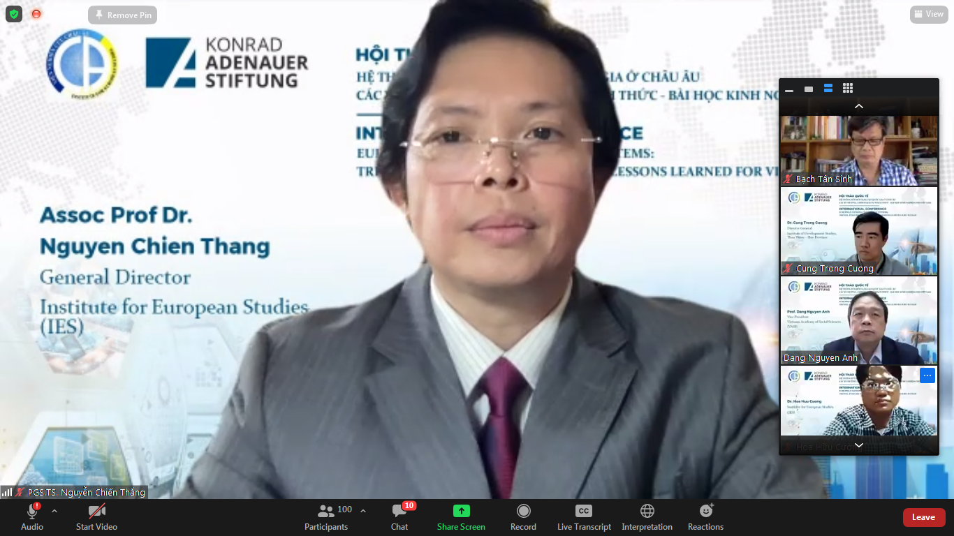 Assoc.Prof.Dr. Nguyen Chien Thang - Director of the Institute of European Studies speaks at the conference
